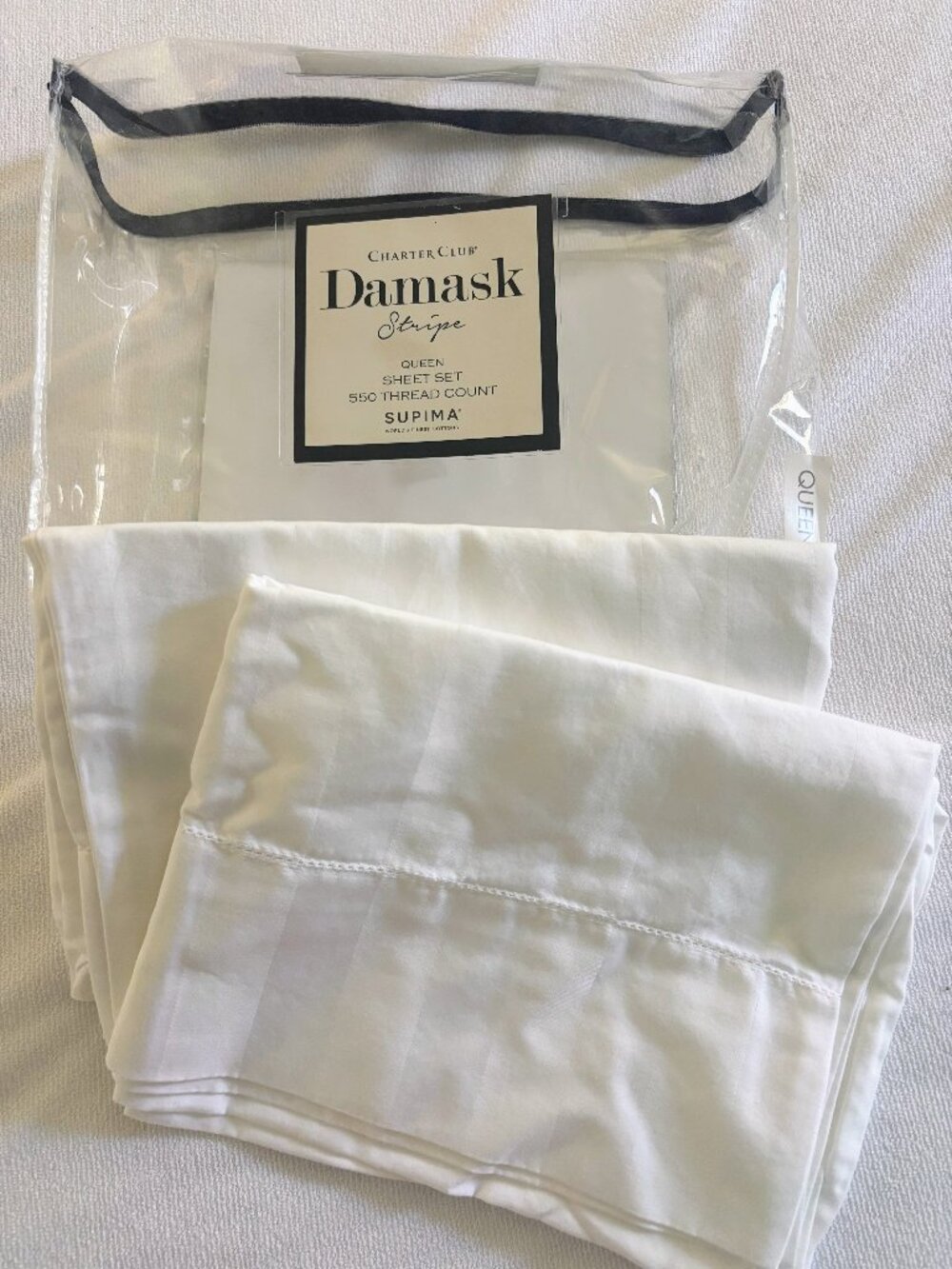 Charter Club Damask Stripe Supima Cotton Standard Pillowcase Pair in White